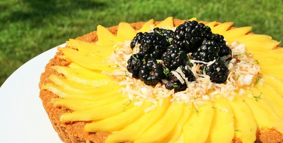 Mango Key Lime Tart with a Speculoos Coconut Cookie Crust