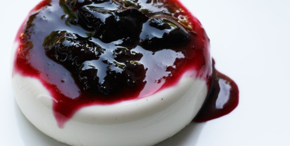 White Chocolate Vanilla Bean Panna Cotta with Homemade Cherry Preserves